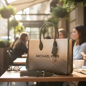 Michael Kors Tan and Dark Green Tote